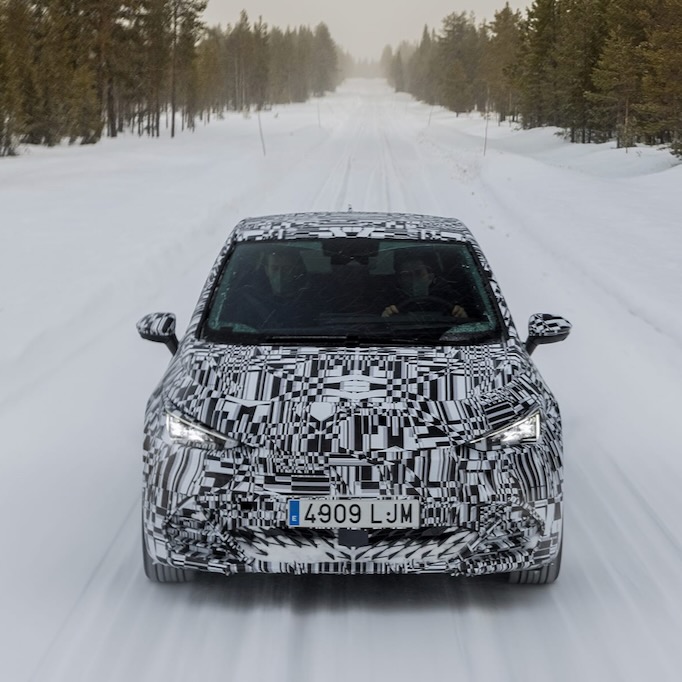 CUPRA Born takes a winter test on a snow-covered road