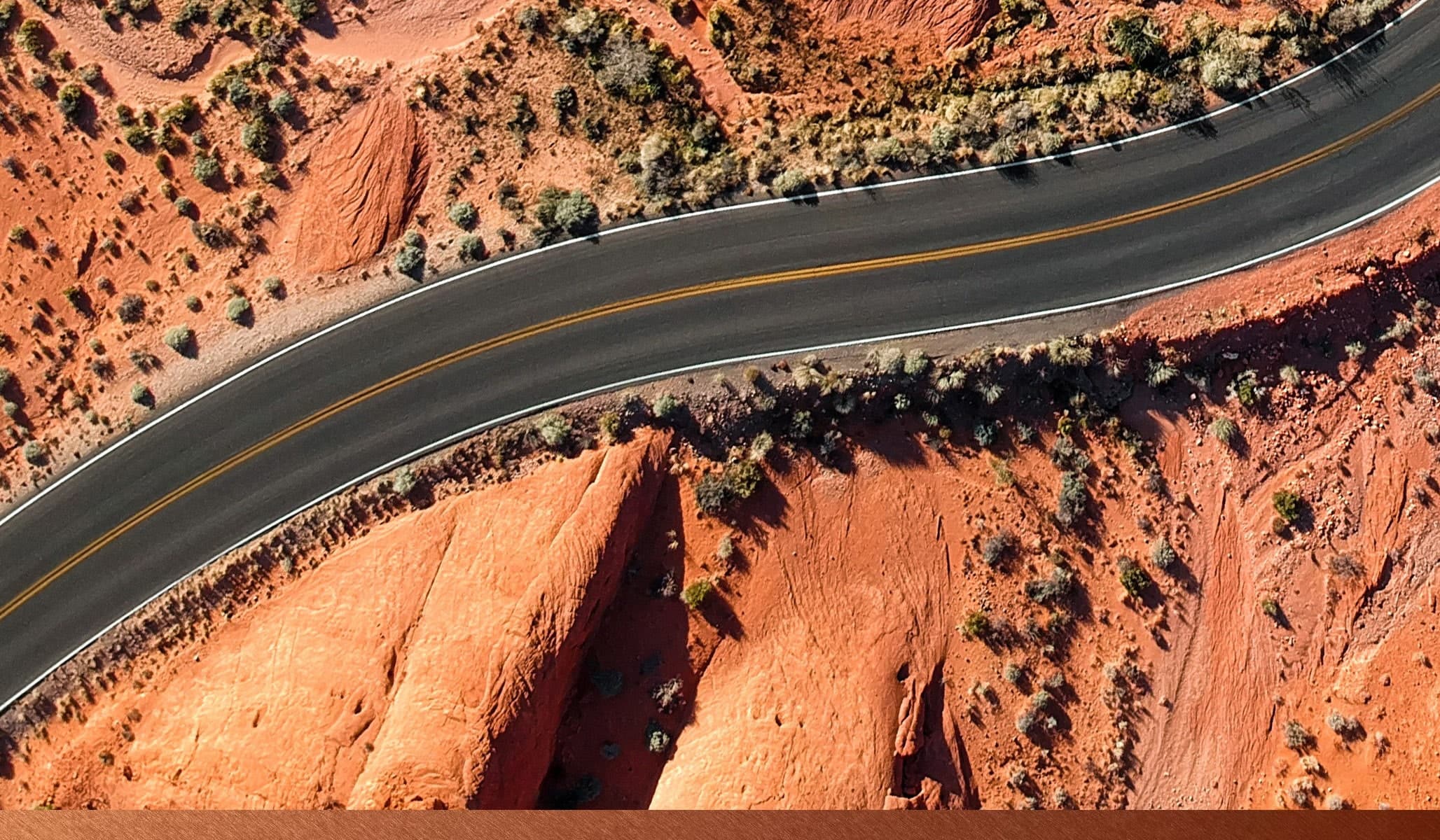 Aerial view of a road in the desert